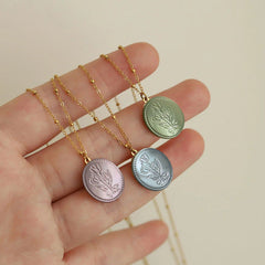 Tulip Flower Green 18K Gold Brass Anti Tarnish Necklace Pendant Chain For Women