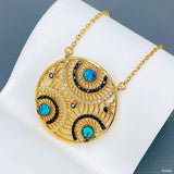 Filigree Evil Eye Green 18K Gold Cubic Zirconia Crystal Anti Tarnish Necklace Pendant Chain For Women