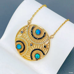 Filigree Evil Eye Green 18K Gold Cubic Zirconia Crystal Anti Tarnish Necklace Pendant Chain For Women