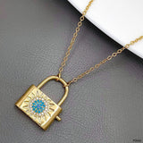 Sun Lock Cubic Zirconia Crystal Blue 18K Gold Anti Tarnish Pendant Chain For Women