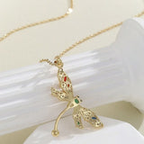 Exquisite Dragonfly Cubic Zirconia Crystal Multicolour 18K Gold Anti Tarnish Pendant Chain For Women