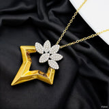 Star Leaf Cubic Zirconia 18K Gold Silver Anti Tarnish Pendant Chain For Women