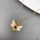 Honey Bee Cubic Zirconia Crystal White 18K Gold Anti Tarnish Pendant Chain For Women