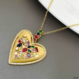 Rainbow Heart Cubic Zirconia Crystal Multicolour 18K Gold Anti Tarnish Pendant Chain For Women