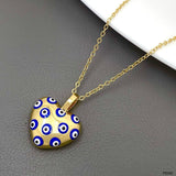 Evil Eye Heart Enamel Blue 18K Gold Anti Tarnish Pendant Chain For Women