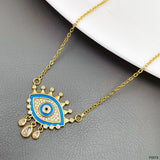 Crown Evil Eye Cubic Zirconia Enamel Green 18K Gold Anti Tarnish Pendant Chain For Women