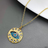 Dented Evil Eye Cubic Zirconia Crystal Green 18K Gold Anti Tarnish Pendant Chain For Women