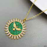 Sun Bird Crystal Green 18K Gold Anti Tarnish Pendant Chain For Women