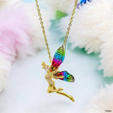 Angel Wings Cubic Zirconia Multicolor 18K Gold Anti Tarnish Pendant Chain For Women