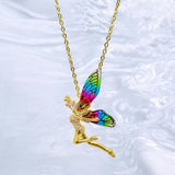 Angel Wings Cubic Zirconia Multicolor 18K Gold Anti Tarnish Pendant Chain For Women