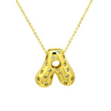 Glossy Studded Initial Letter Alphabet A Cubic Zirconia 18K Gold Anti Tarnish Pendant Chain For Women