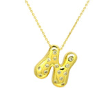 Glossy Studded Initial Letter Alphabet A Cubic Zirconia 18K Gold Anti Tarnish Pendant Chain For Women