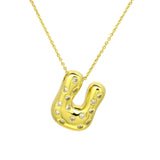 Glossy Studded Initial Letter Alphabet A Cubic Zirconia 18K Gold Anti Tarnish Pendant Chain For Women