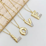 Initial Alphabets Letter A Cubic Zirconia 18K Gold Silver Anti Tarnish Pendant Chain For Women