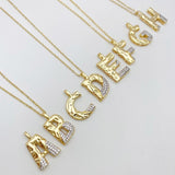 Initial Alphabets Letter A Cubic Zirconia 18K Gold Silver Anti Tarnish Pendant Chain For Women