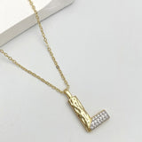 Initial Alphabets Letter A Cubic Zirconia 18K Gold Silver Anti Tarnish Pendant Chain For Women