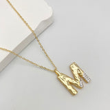 Initial Alphabets Letter A Cubic Zirconia 18K Gold Silver Anti Tarnish Pendant Chain For Women