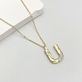 Initial Alphabets Letter A Cubic Zirconia 18K Gold Silver Anti Tarnish Pendant Chain For Women