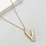 Initial Alphabets Letter A Cubic Zirconia 18K Gold Silver Anti Tarnish Pendant Chain For Women