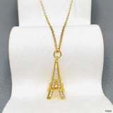 Eiffel Tower Cubic Zirconia Mother Of Pearl 18K Gold Anti Tarnish Pendant Chain For Women