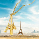 Eiffel Tower Cubic Zirconia Mother Of Pearl 18K Gold Anti Tarnish Pendant Chain For Women