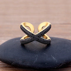 Stylish Cross Black Spinal Gold Adjustable Free Size Band Ring Women Gift