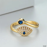 Evil Eye Blue Gold Cubic Zirconia Adjustable Free Size Band Ring Women Gift