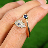 Evil Eye Blue Gold Cubic Zirconia Adjustable Free Size Band Ring Women Gift