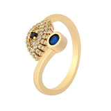 Evil Eye Blue Gold Cubic Zirconia Adjustable Free Size Band Ring Women Gift