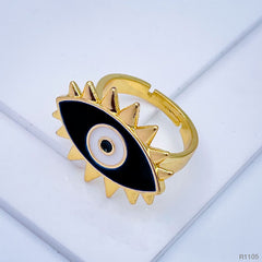 Flower Oval Evil Eye Red Enamel Gold Adjustable Free Size Band Ring Women Gift