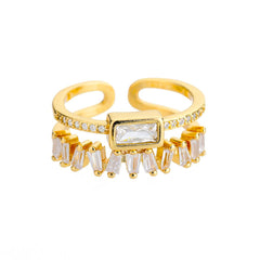 Stylish Baguette American Diamond Gold Ring For Women