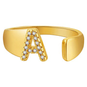 Initial Alphabets Letter American Diamond Gold Adjustable Band Ring For Women