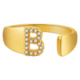 Initial Alphabets Letter American Diamond Gold Adjustable Band Ring For Women