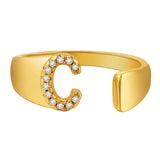 Initial Alphabets Letter American Diamond Gold Adjustable Band Ring For Women