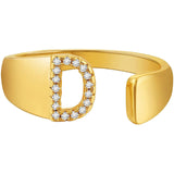 Initial Alphabets Letter American Diamond Gold Adjustable Band Ring For Women