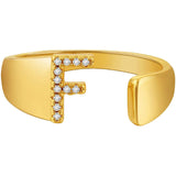 Initial Alphabets Letter American Diamond Gold Adjustable Band Ring For Women