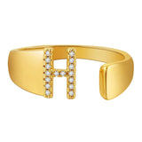 Initial Alphabets Letter American Diamond Gold Adjustable Band Ring For Women