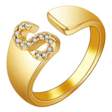 Initial Alphabets Letter American Diamond Gold Adjustable Band Ring For Women