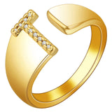 Initial Alphabets Letter American Diamond Gold Adjustable Band Ring For Women