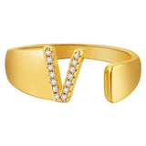 Initial Alphabets Letter American Diamond Gold Adjustable Band Ring For Women