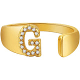 Initial Alphabets Letter American Diamond Gold Adjustable Band Ring For Women