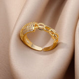 Stylish Curb Gold Copper Adjustable Ring For Women
