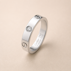 Screw Stainless Steel Silver Cubic Zirconia Band Ring For Women