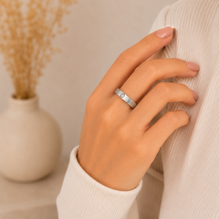 Screw Stainless Steel Silver Cubic Zirconia Band Ring For Women