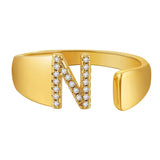 Initial Alphabets Letter American Diamond Gold Adjustable Band Ring For Women