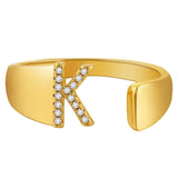 Initial Alphabets Letter American Diamond Gold Adjustable Band Ring For Women