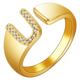 Initial Alphabets Letter American Diamond Gold Adjustable Band Ring For Women