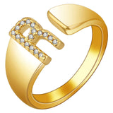 Initial Alphabets Letter American Diamond Gold Adjustable Band Ring For Women