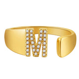 Initial Alphabets Letter American Diamond Gold Adjustable Band Ring For Women