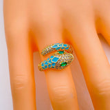 Snake Copper Cubic Zirconia Enamel Gold Green Adjustable Ring Women